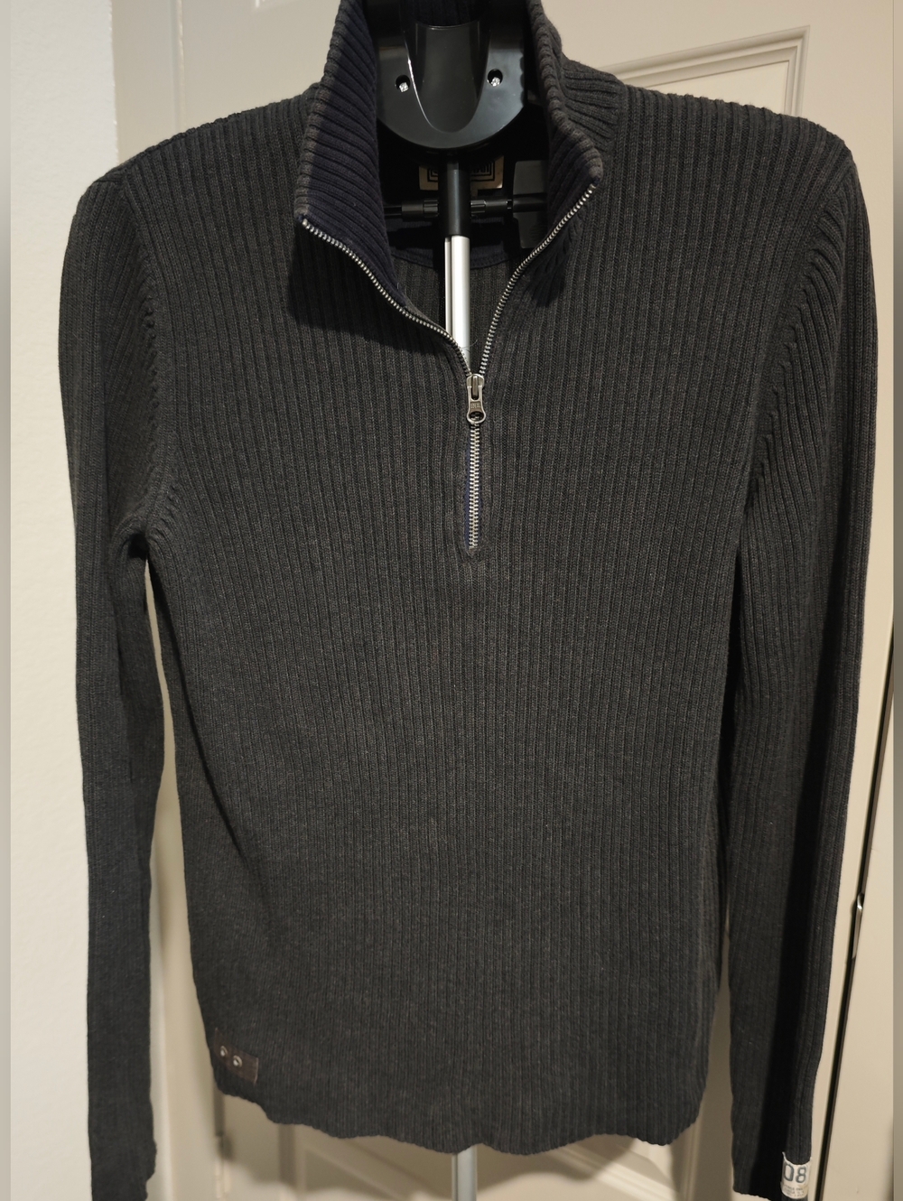 Converse One Star Men's Long Sleeve Ribbed 1/4 Zip Pullover Sweater Grey Size M